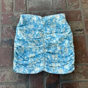 Mango Floral Blue White Skirt Ruched Mini NWT Size S